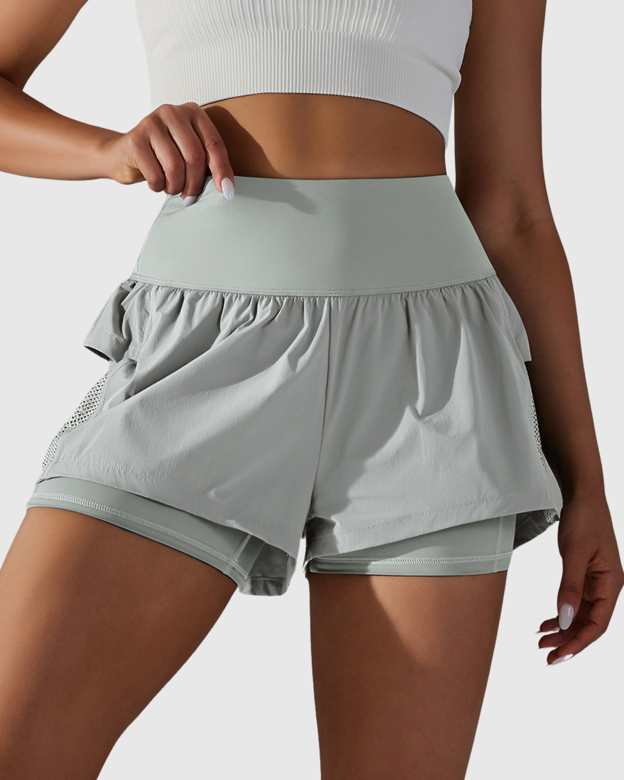 Short Cinza Claro Fitness 2 In 1 Tauranga Feminino