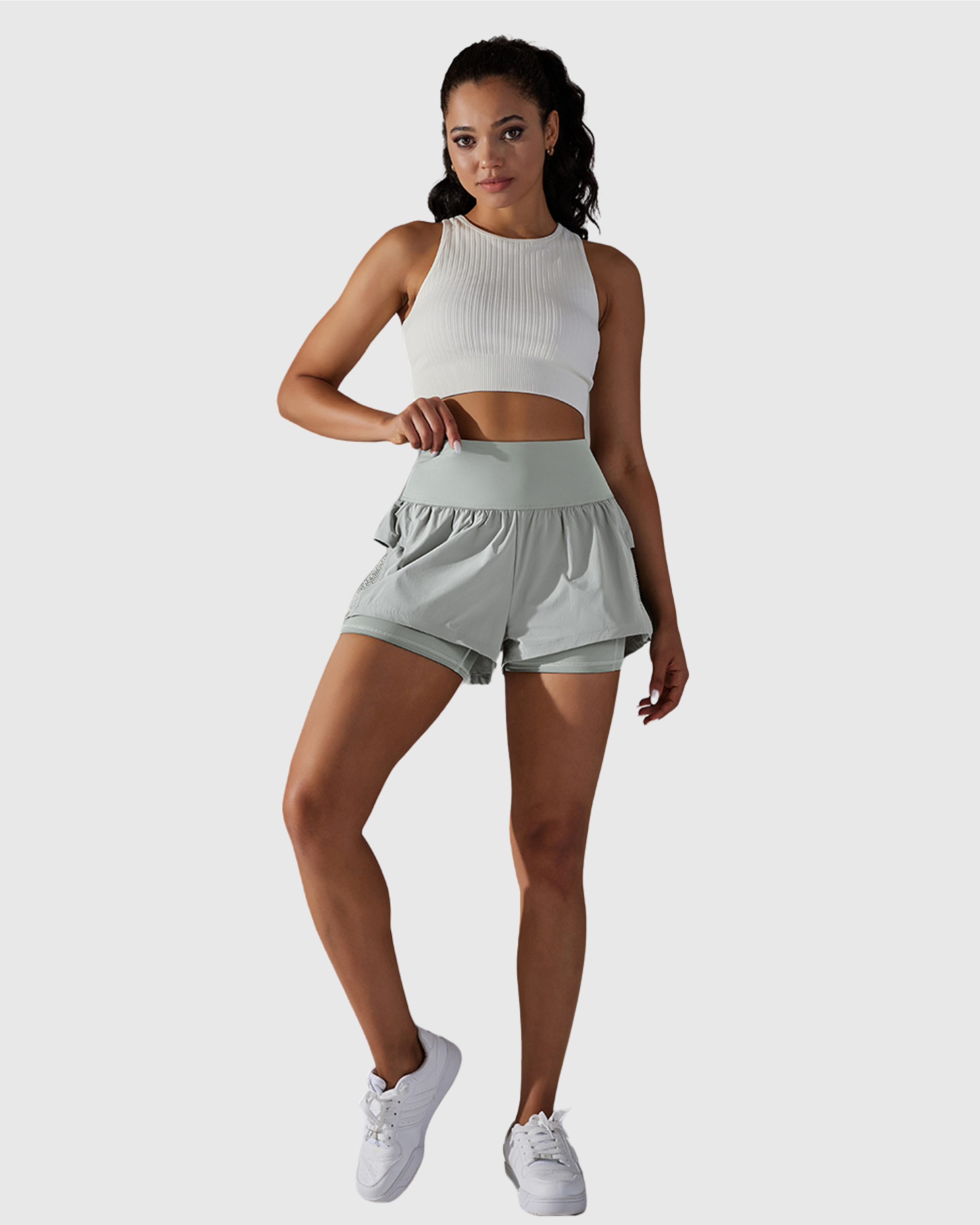 Short Cinza Claro Fitness 2 In 1 Tauranga Feminino