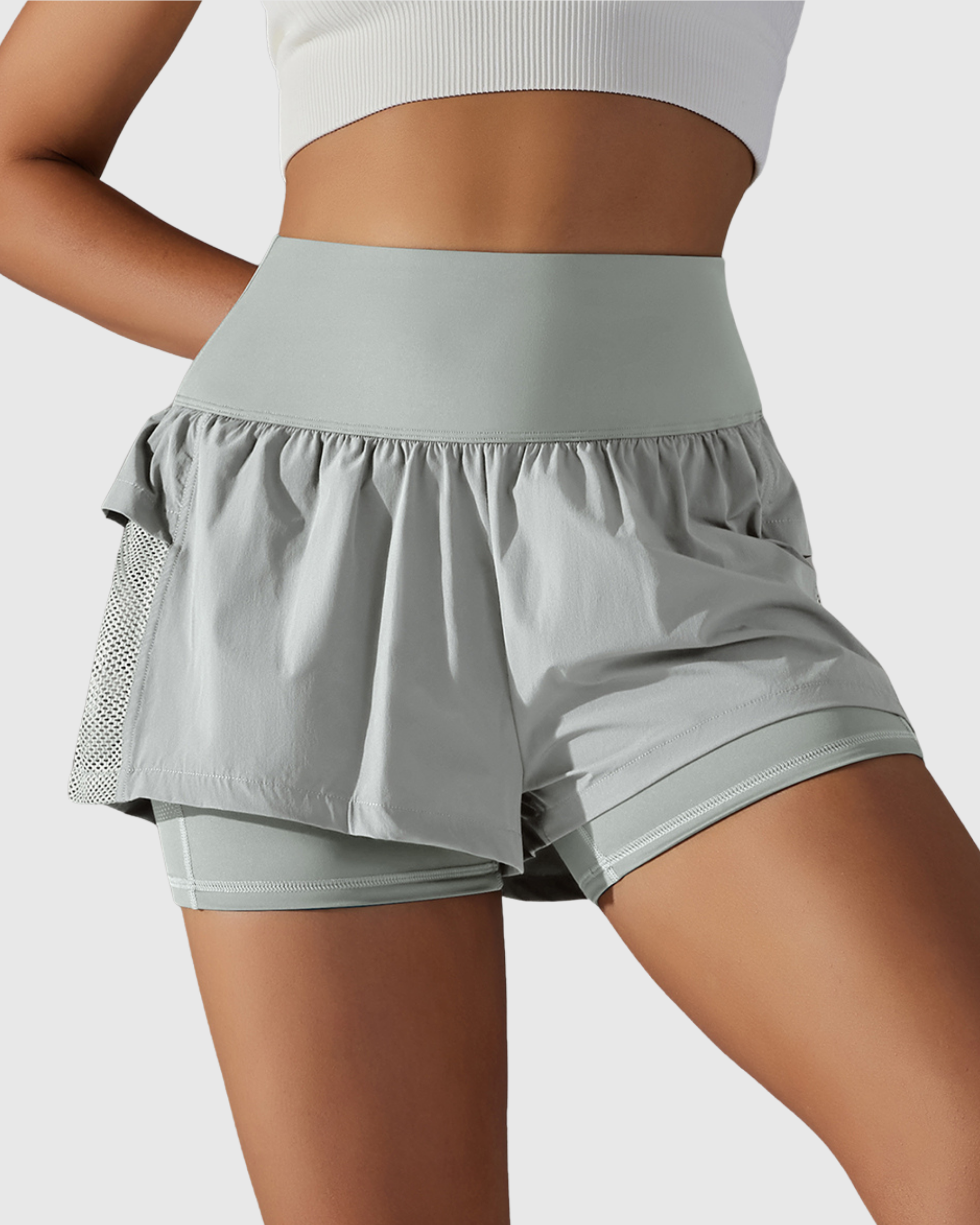 Short Cinza Claro Fitness 2 In 1 Tauranga Feminino