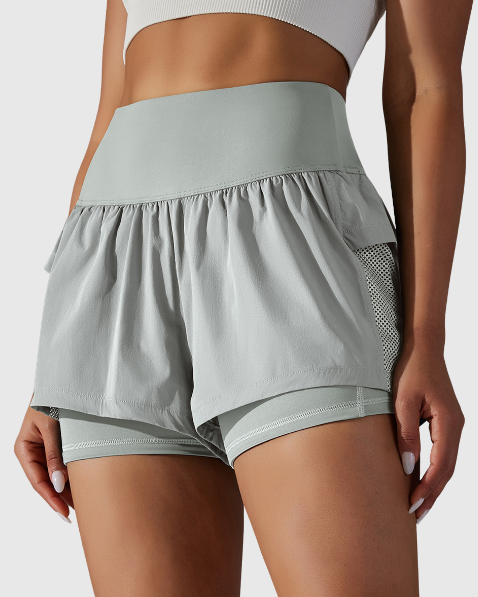 Short Cinza Claro Fitness 2 In 1 Tauranga Feminino