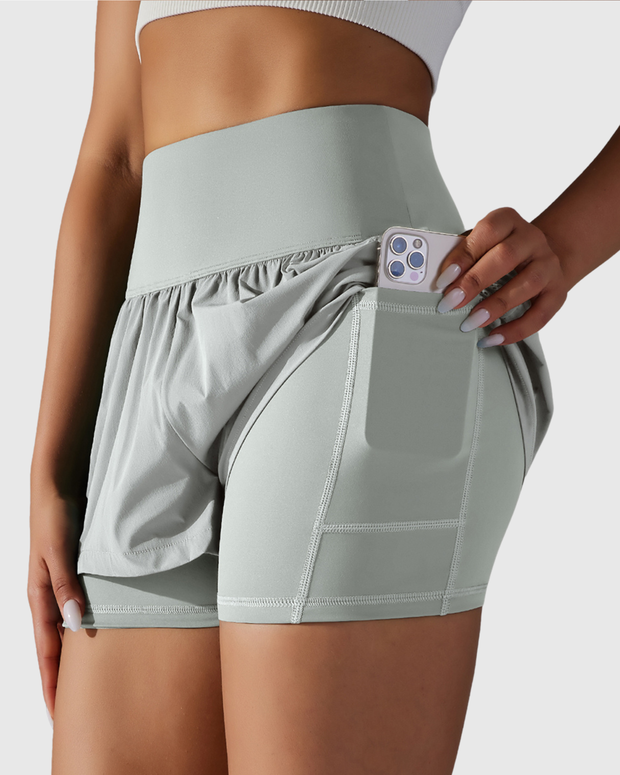 Short Cinza Claro Fitness 2 In 1 Tauranga Feminino