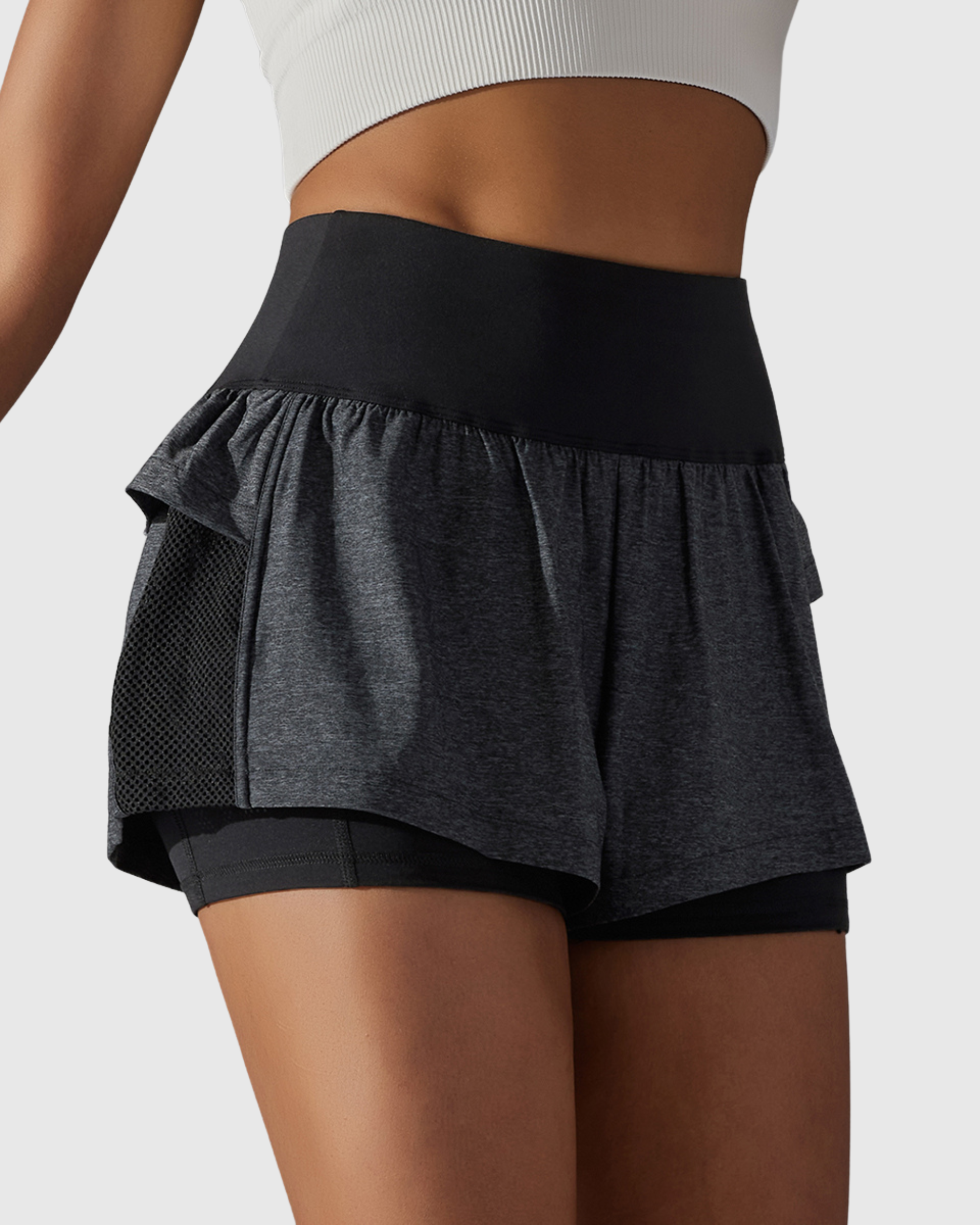 Short Cinza Escuro Fitness 2 In 1 Tauranga Feminino