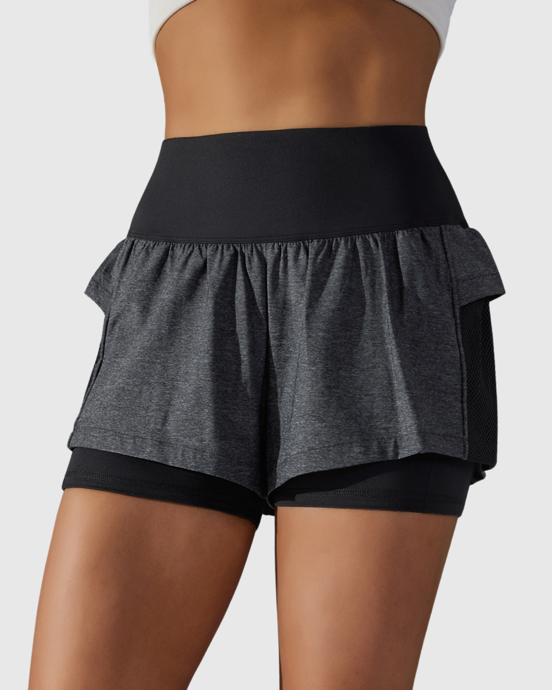 Short Cinza Escuro Fitness 2 In 1 Tauranga Feminino