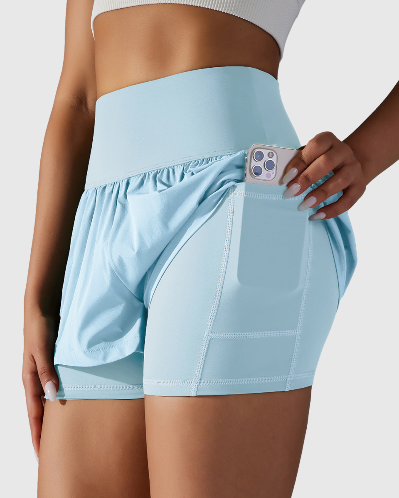 Short Azul Claro Fitness 2 In 1 Tauranga Feminino