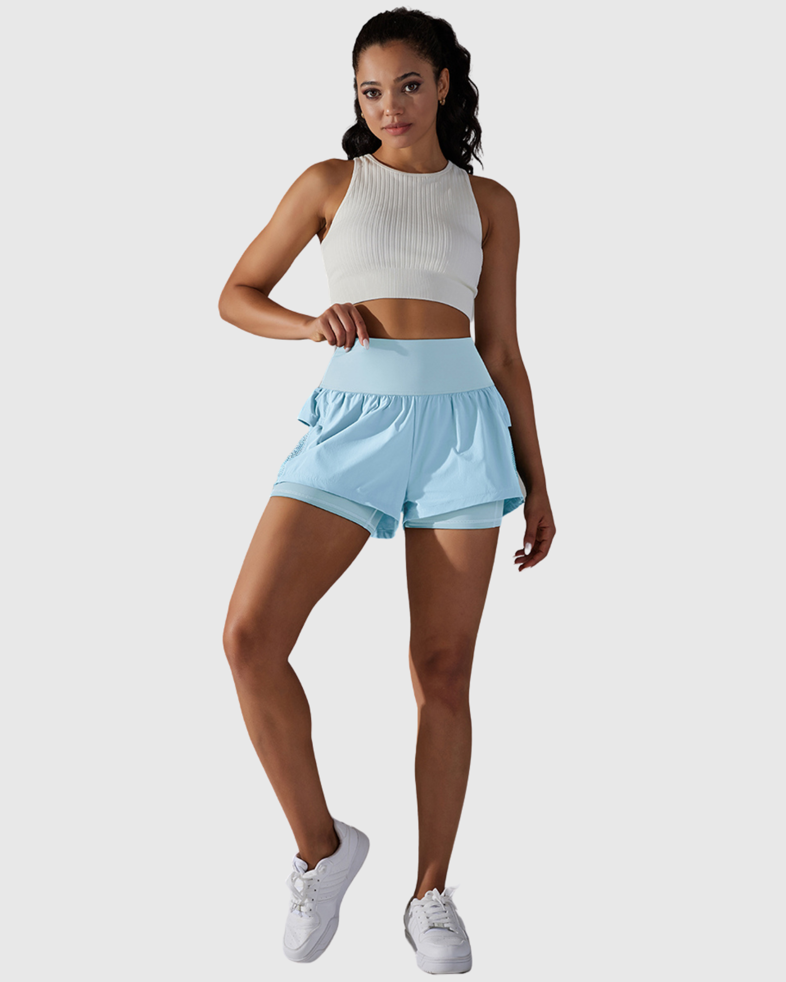 Short Azul Claro Fitness 2 In 1 Tauranga Feminino